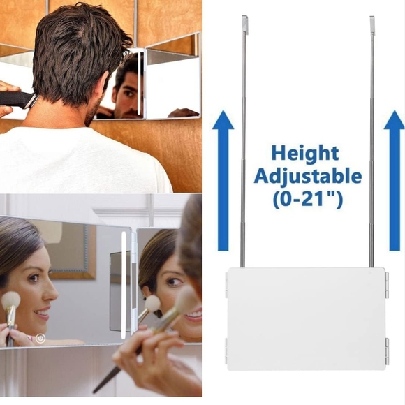 Tri-Fold LED Vanity Mirror with USB Cable- WHITE - Picture 2 of 3